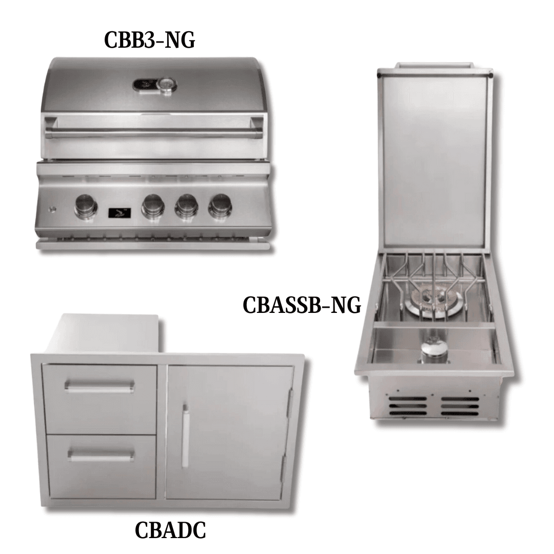 Whistler Bonfire Basic Package Built-in 3 burner Gas Grill with Double Side Burner and Door Drawer Combo NG
