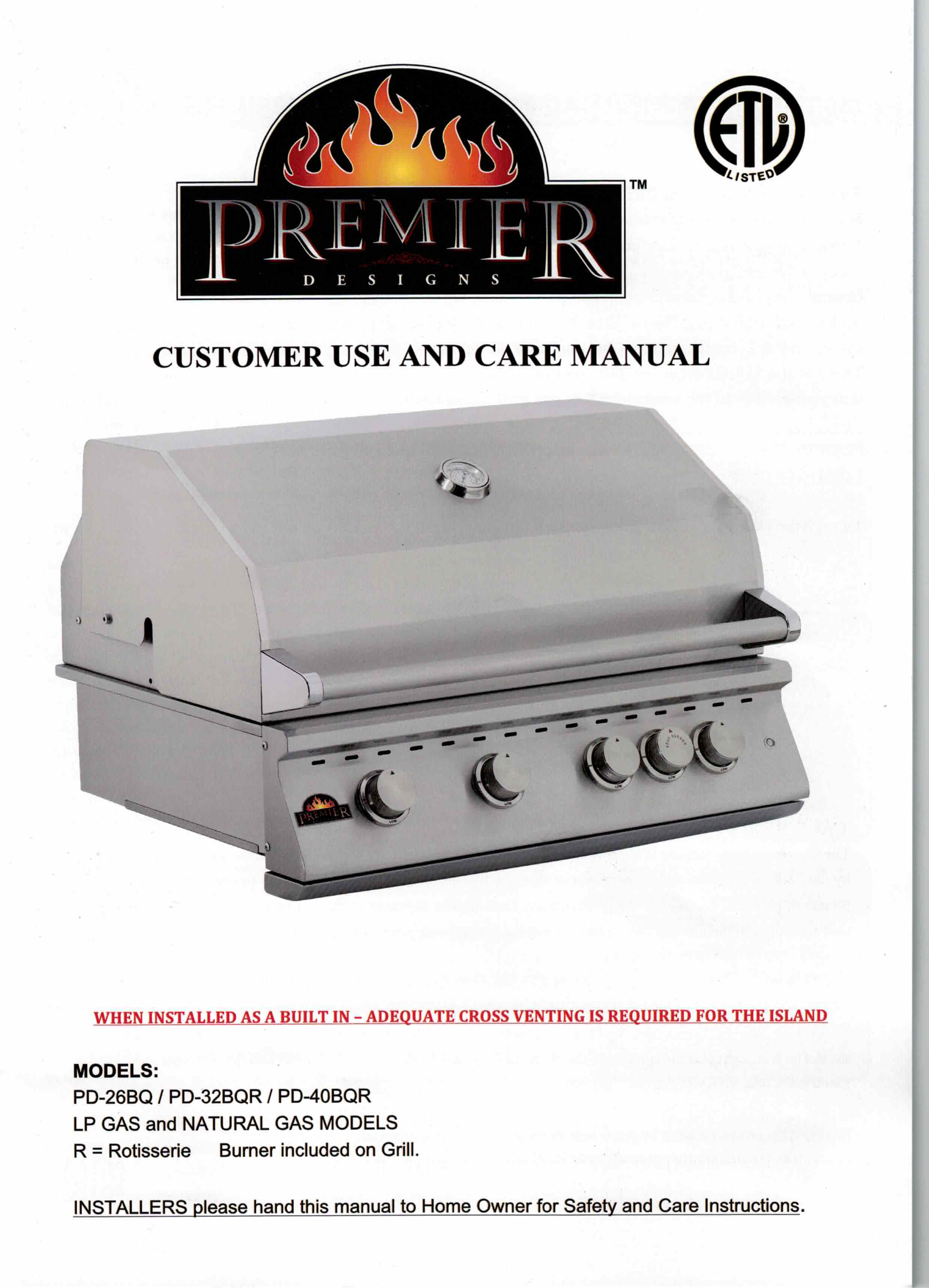 Premier Design 4 Burner w/ Rotisserie & Back Burner Propane Close Out - PD-40BQRLP - image 9