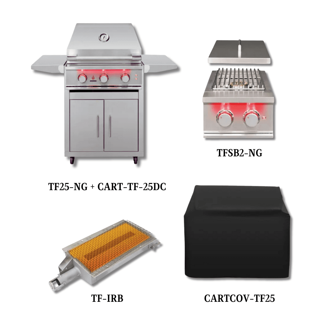 TrueFlame TF25-NG + CART-TF-25DC with Cover, Double Side Burner and Infrared Sear Burner - PCKG1-TF25-NG + CART-TF-25DC