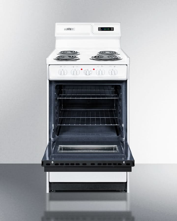 Summit 24 Electric Range with Digital Clock and Knob Controls White - WEM130DK