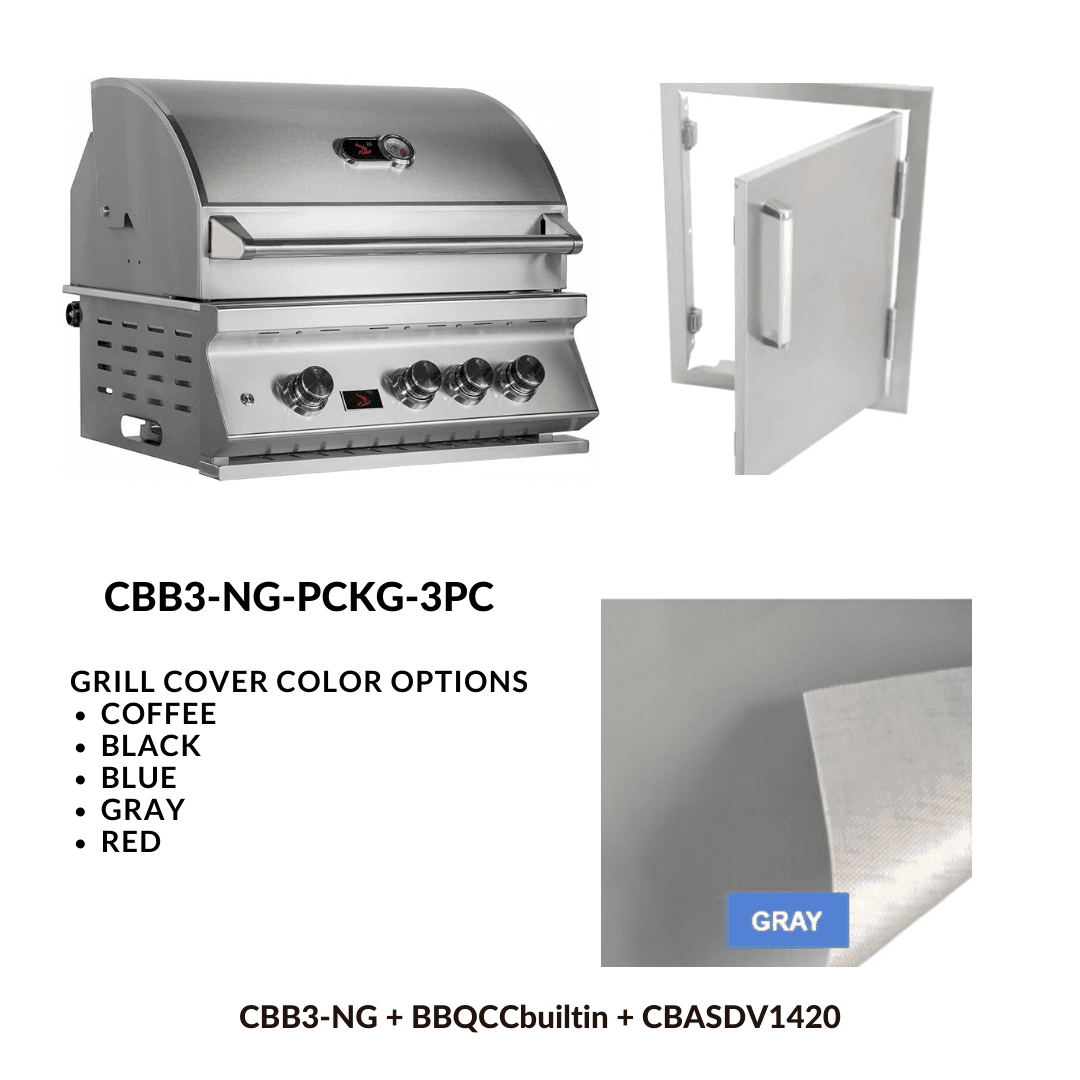 Whistler Basic Package 3 burner Built-in gas Grill with Stainless Steel Access door and Custom Grill cover with 5 year warranty NG