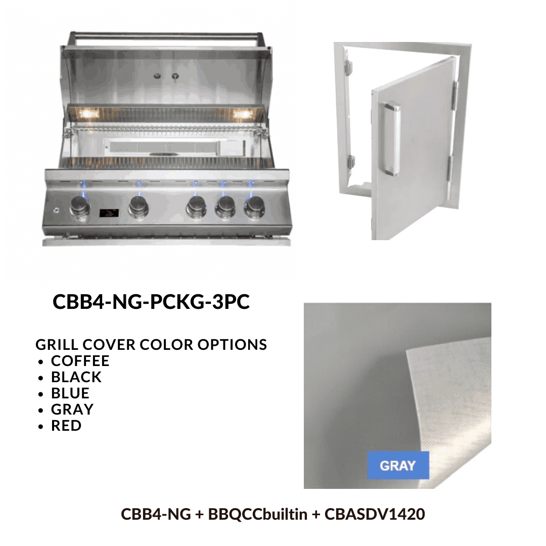 Whistler Basic Package 4 burner Built-in gas Grill with Stainless Steel Access door and Custom Grill cover with 5 year warranty NG