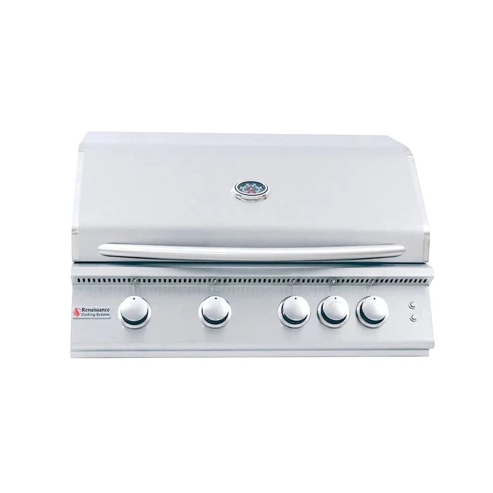 RCS Premier - 32-Inch 4-Burner Built-In Grill with Blue LED and Rear Burner - Natural Gas - RJC32AL