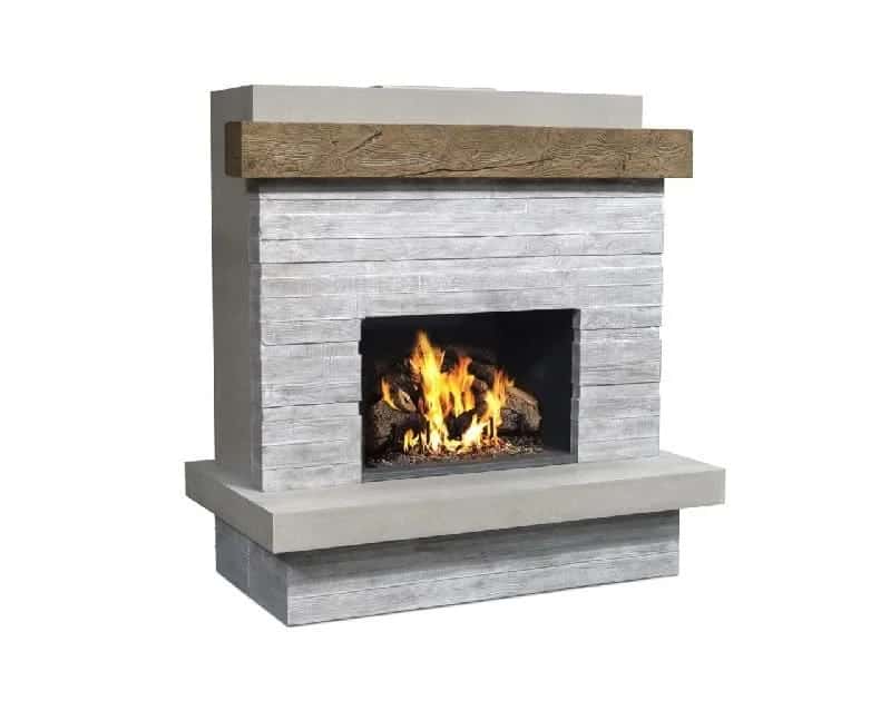 American Fyre Designs 68 1/2 Inch Vent-Free Wall Mount Outdoor Brooklyn Fireplace, Silver Pine, Key Value on the RIGHT/Gas Source out the BACK- 150-CG-N-SP-RBC