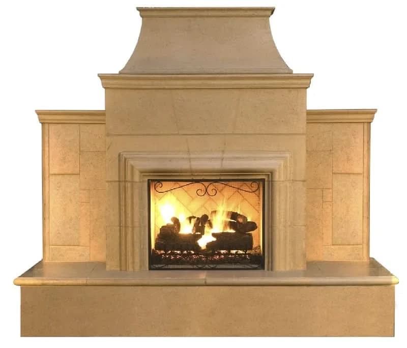 American Fyre Designs 95 Inch Vent-Free Free-Standing Outdoor Grand Cordova Fireplace with Rectangle Extended Bullnose Hearth, No Recess, Smoke, Key Value on the RIGHT/Gas Source UNDERNEATH- 182-35-N-SM-RUC