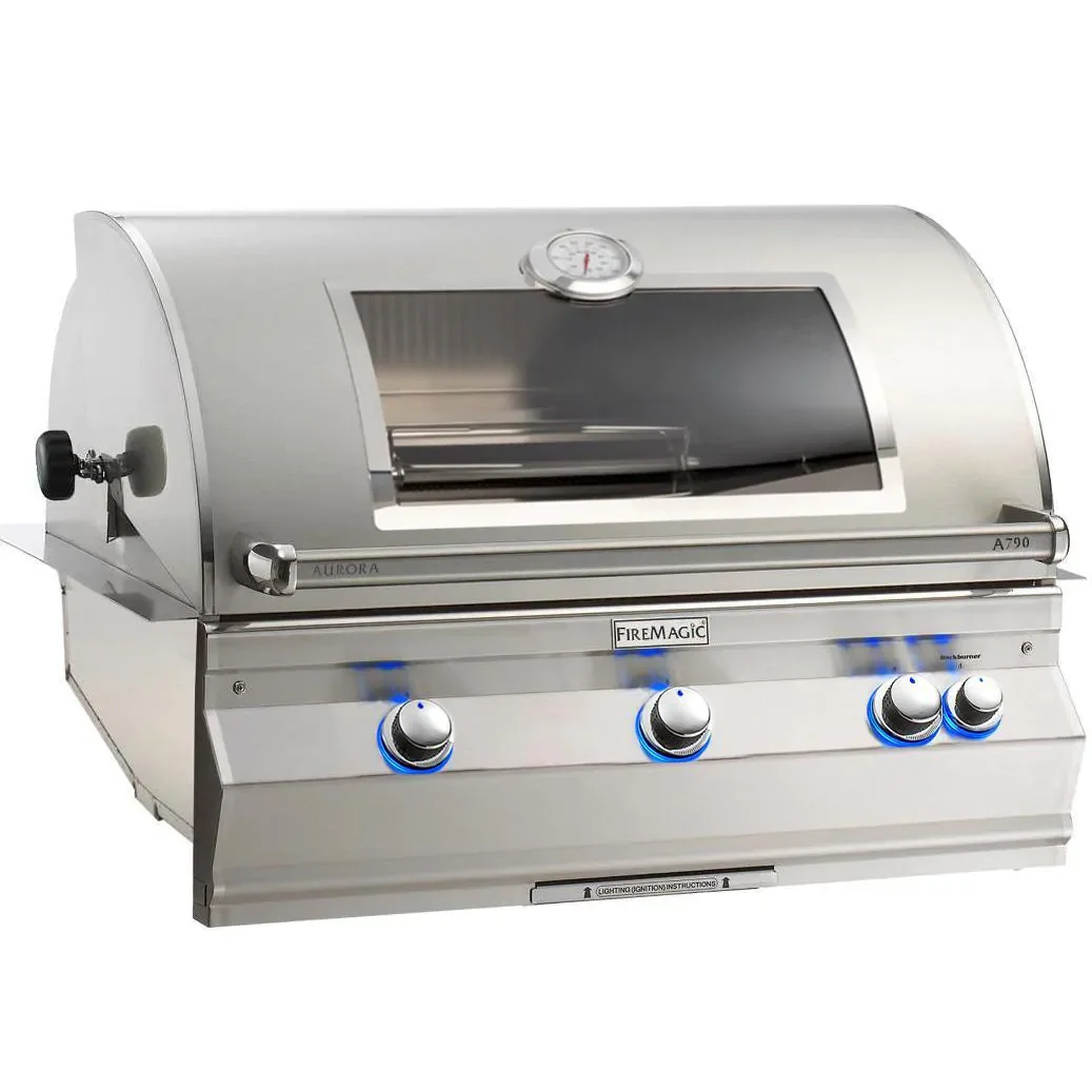 Fire Magic Aurora A790I - 36-Inch 3-Burner Built-In Grill with Magic View Window, Rotisserie and Analog Thermometer - Liquid Propane Gas - A790I-8LAP-W
