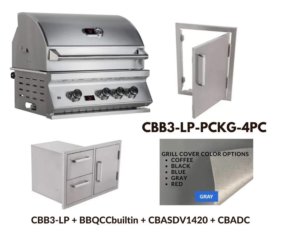 Whistler Standard Package 4 burner Built-in gas Grill with Stainless Steel Access door, Door Drawer Combo and Custom Grill cover with 5 year warranty LP