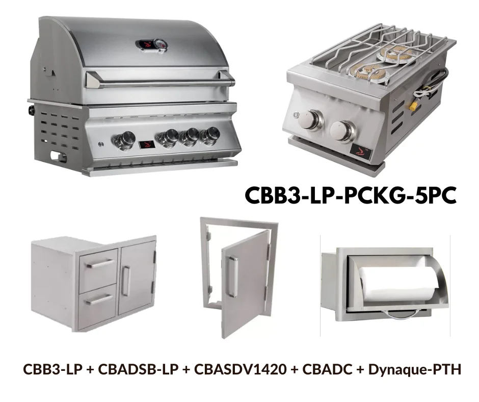 Whistler Standard Package Built-in 3 burner gas Grill with Double Side Burner, Stainless Steel Access door, Door Drawer Combo and Paper Towel Holder LP