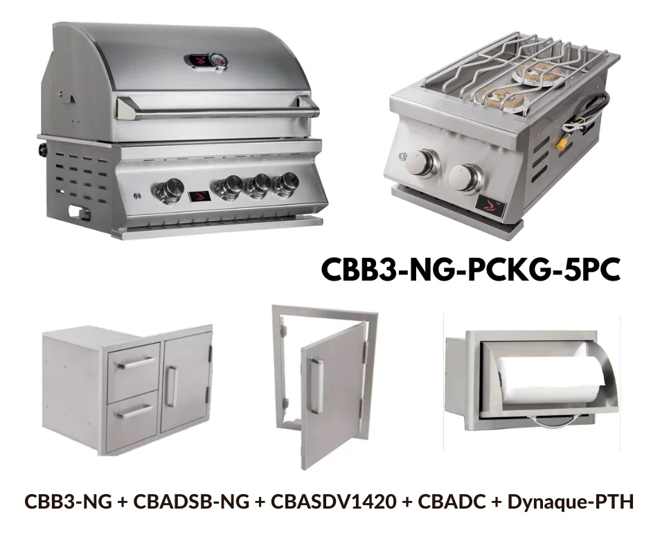 Whistler Standard Package Built-in 3 burner gas Grill with Double Side Burner, Stainless Steel Access door, Door Drawer Combo and Paper Towel Holder NG