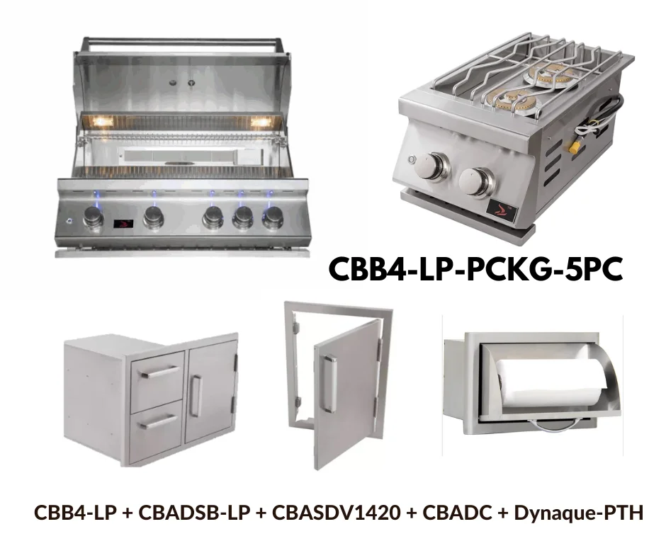 Whistler Standard Package Built-in 4 burner gas Grill with Double Side Burner, Stainless Steel Access door, Door Drawer Combo and Paper Towel Holder LP