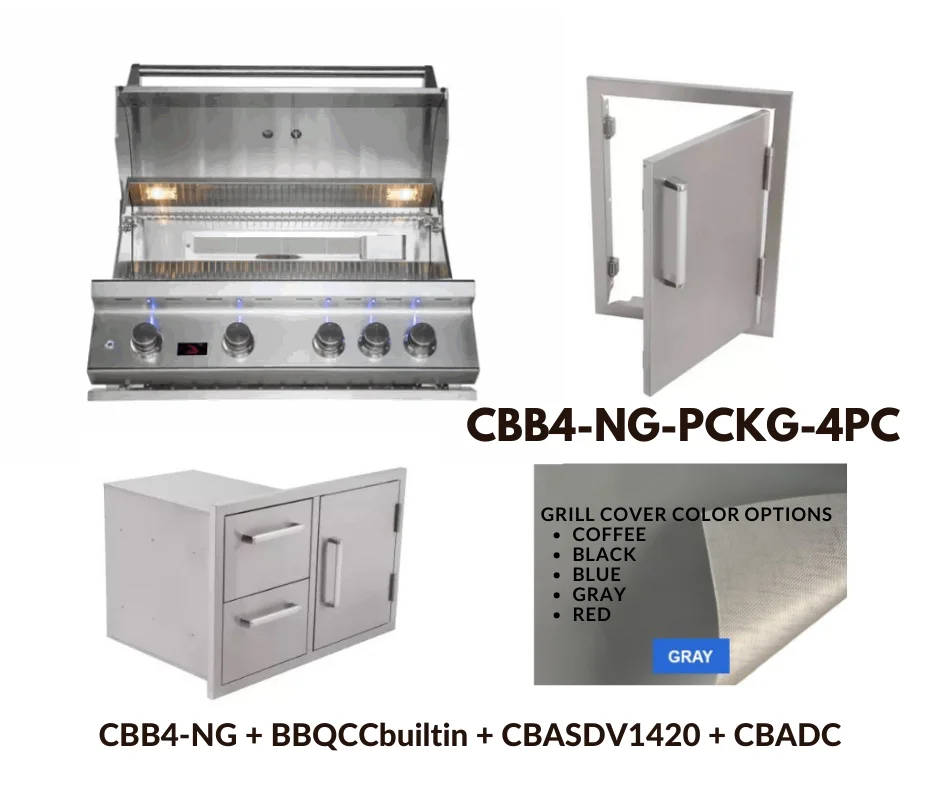 Whistler Standard Package 4 burner Built-in gas Grill with Stainless Steel Access door, Door Drawer Combo and Custom Grill cover with 5 year warranty NG