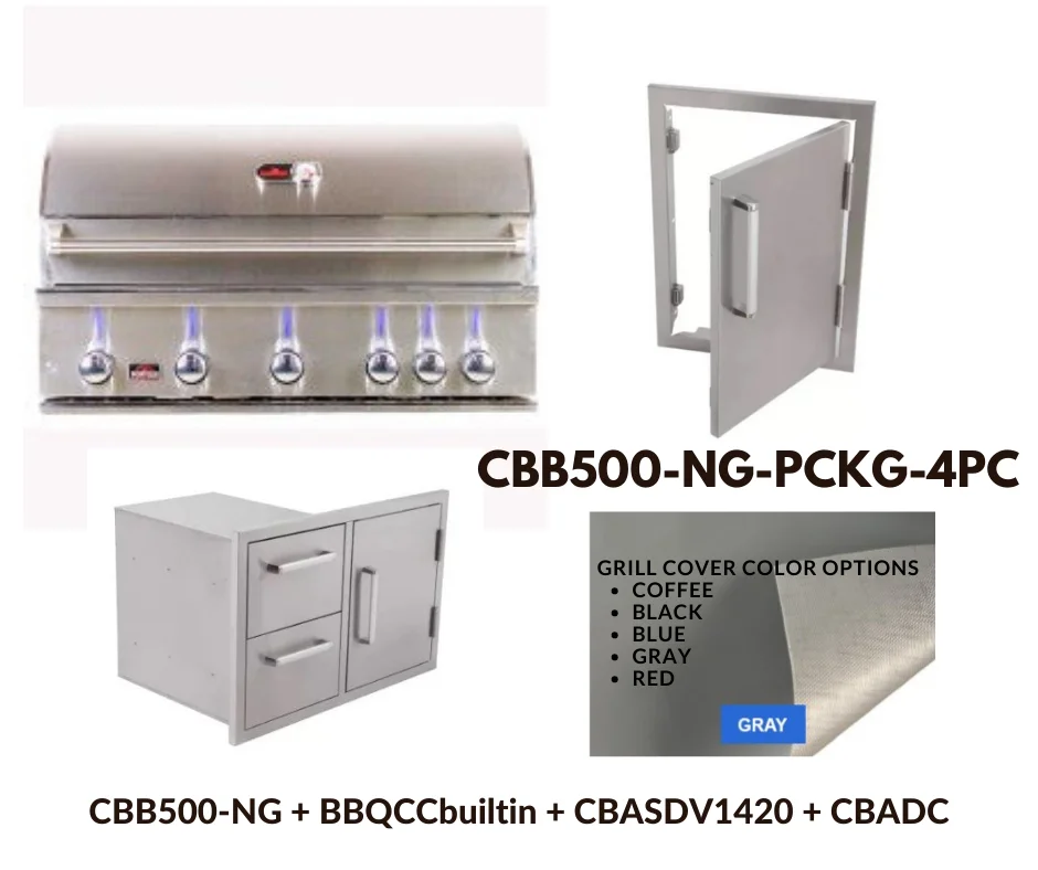 Whistler Standard Package Built-in 5 burner gas Grill with Stainless Steel Access door, Door Drawer Combo and Custom Grill cover with 5 year warranty NG