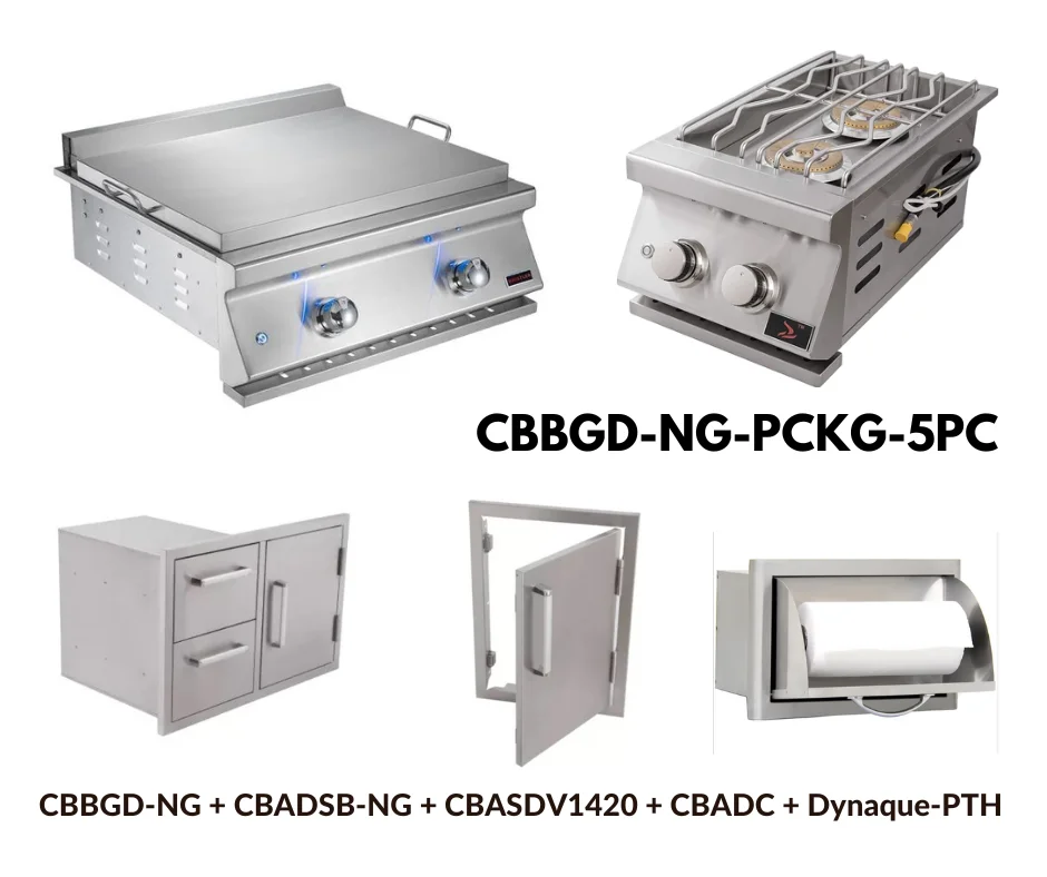 Whistler Standard Package Built-in Gas Griddle with Double Side Burner, Stainless Steel Access door, Door Drawer Combo and Paper Towel Holder NG