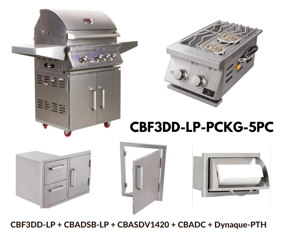 Whistler Standard Package 3 burner Freestanding Double Door Cart Gas Grill with Double Side Burner, Stainless Steel Access door, Door Drawer Combo and Custom Grill cover with Paper towel holder LP