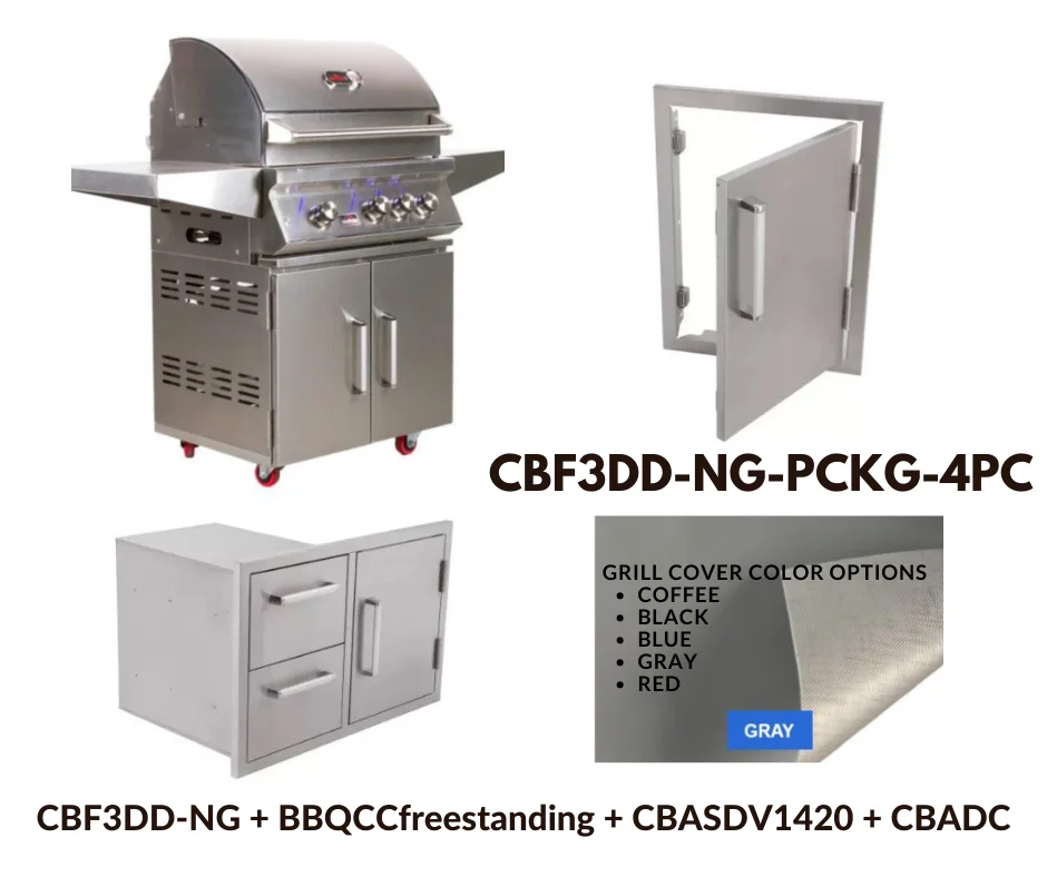 Whistler Standard Package 4 burner Freestanding Double Door Cart Gas Grill with Stainless Steel Access door, Door Drawer Combo and Custom Grill cover with 5 year warranty NG