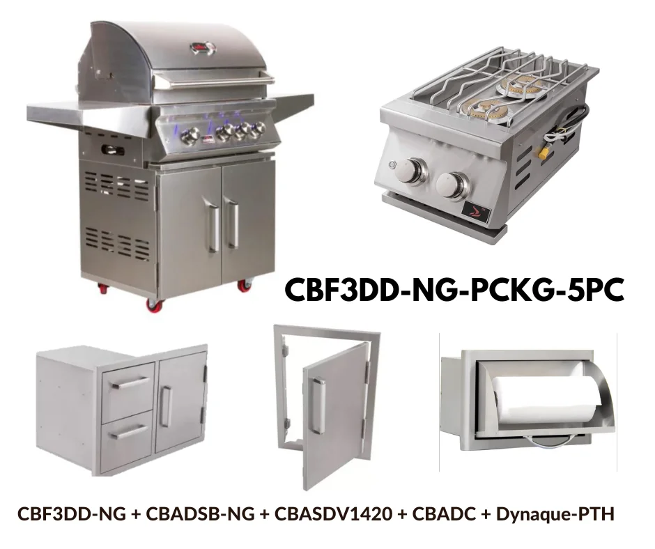 Whistler Standard PackageΒ 3 burner Freestanding Double Door Cart Gas Grill with Double Side Burner, Stainless Steel Access door, Door Drawer Combo and Custom Grill cover with Paper Towel Holder NG
