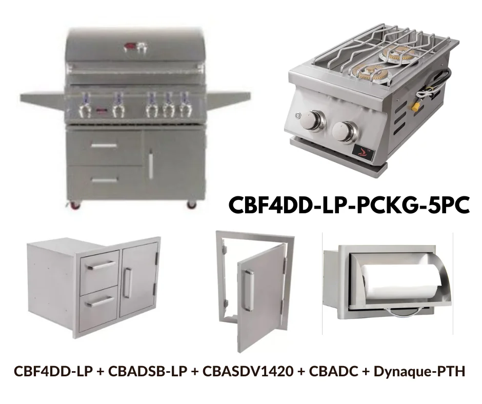 Whistler Standard Package Freestanding 4 burner gas Grill with Double Side Burner, Stainless Steel Access door, Door Drawer Combo and Custom Grill cover and paper Towel Holder LP
