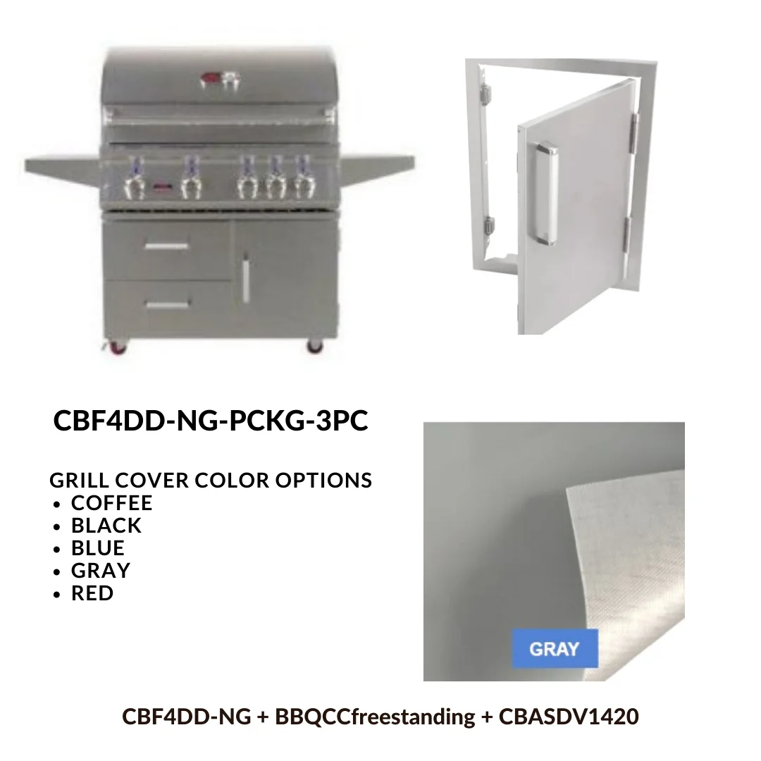 Whistler Basic Package 4 burner Freestanding Double Door Cart Gas Grill with Stainless Steel Access door and Custom Grill cover with 5 year warranty NG