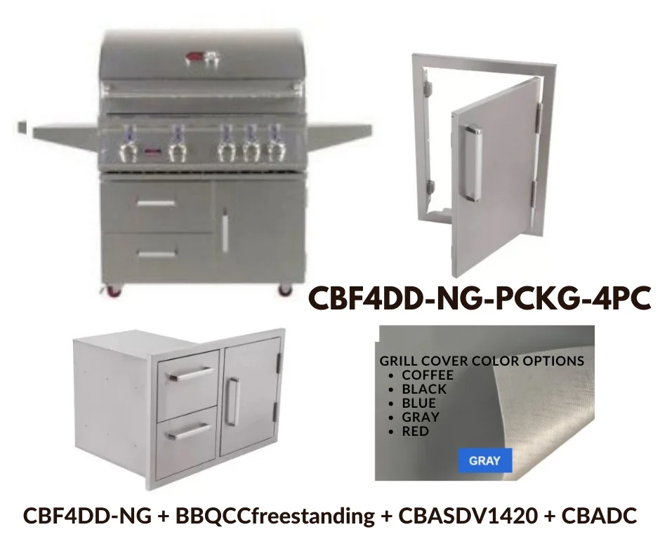 Whistler Standard Package 4 burner Built-in gas Grill with Stainless Steel Access door, Door Drawer Combo and Custom Grill cover with 5 year warranty NG