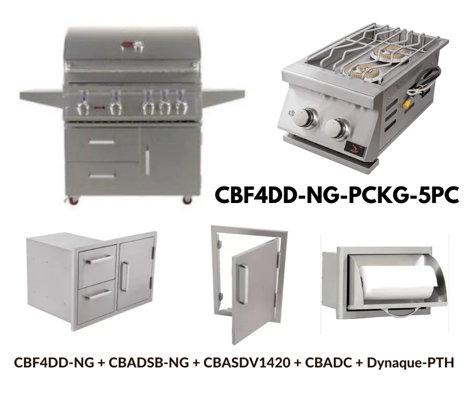 Whistler Standard Package Freestanding 4 burner gas Grill with Double Side Burner, Stainless Steel Access door, Door Drawer Combo and Custom Grill cover and paper Towel Holder NG