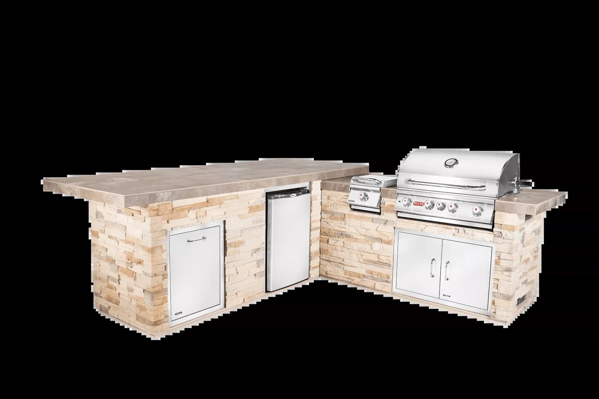 Bull Island Gourmet Q L Shaped Outdoor Kitchen & Rock Base - 31021-LP