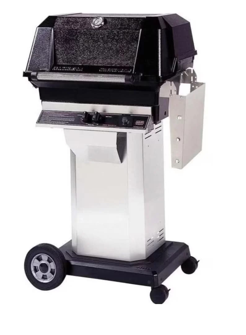MHP JNR4DD - 37-Inch 2-Burner Stainless Cart Grill with Stainless Steel Shelves and SearMagic Grids - Natural Gas - JNR4DD-NS + OCOL + OM-N