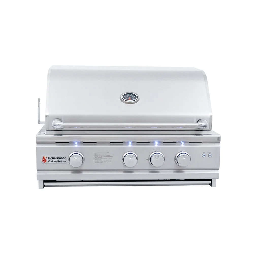 RCS Cutlass Pro 30-Inch 3-Burner Built-In Grill with Blue LED Lights and Rear Burner - Natural Gas - RON30A
