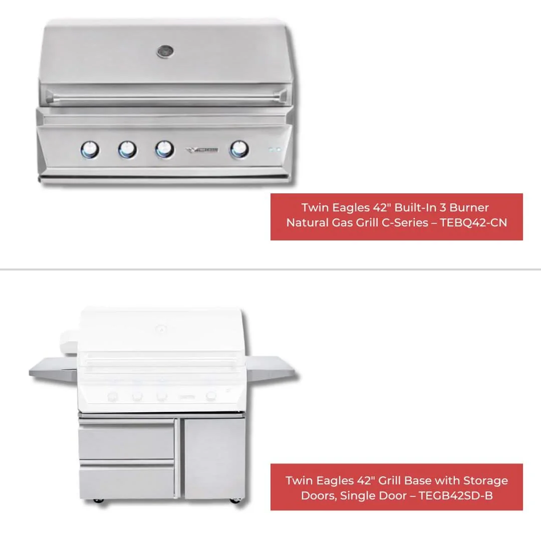 Twin Eagles - 42-Inch 3-Burner Freestanding Grill - Natural Gas - TEBQ42RS-CN + TEGB42SD-B