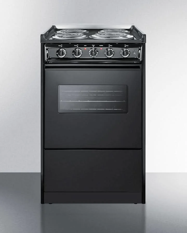 Summit 24 Electric Range with Chrome Drip Pans and Manual Clean Oven Black - TEM110CRW
