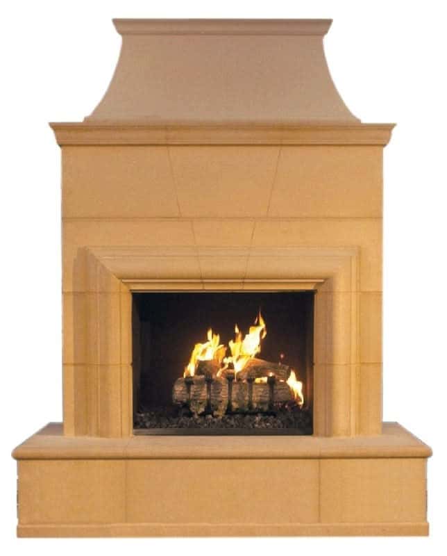 American Fyre Designs 95 Inch Vented Free-Standing Outdoor Cordova Fireplace, 16 Inch Rectangle Bullnose, No Recess, Smoke, Key Value on the RIGHT/Gas Source UNDERNEATH- 022-20-N-SM-RUC
