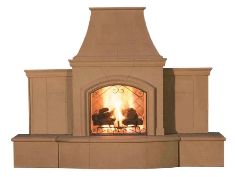 American Fyre Designs 87 Inch Vent-Free Free-Standing Outdoor Grand Phoenix Fireplace with Extended Bullnose Hearth, No Recess, Smoke, Key Value on the RIGHT/Gas Source out the BACK- 118-05-N-SM-RBC