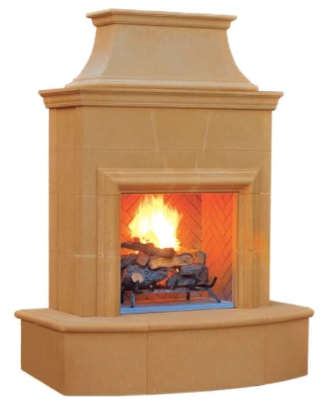 American Fyre Designs 84 Inch Vent-Free Free-Standing Outdoor Petite Cordova Fireplace, 113 Inch Rectangle Bullnose, No Recess, Cafe Blanco, Key Value on the RIGHT/Gas Source out the BACK- 125-05-N-CB-RBC