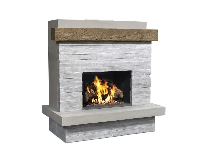 American Fyre Designs 68 1/2 Inch Vent-Free Wall Mount Outdoor Brooklyn Fireplace, Silver Pine, Key Value on the RIGHT/Gas Source out the BACK- 150-CG-N-SP-RBC