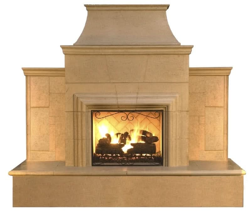 American Fyre Designs 95 Inch Vent-Free Free-Standing Outdoor Grand Cordova Fireplace with Rectangle Extended Bullnose Hearth, No Recess, Smoke, Key Value on the RIGHT/Gas Source out the BACK- 182-35-N-SM-RBC