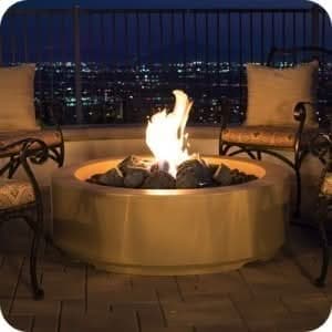 American Fyre Designs 48 Inch Louvre Round Firepit, Black Lava, Propane Gas- 686-BA-11-M6PC