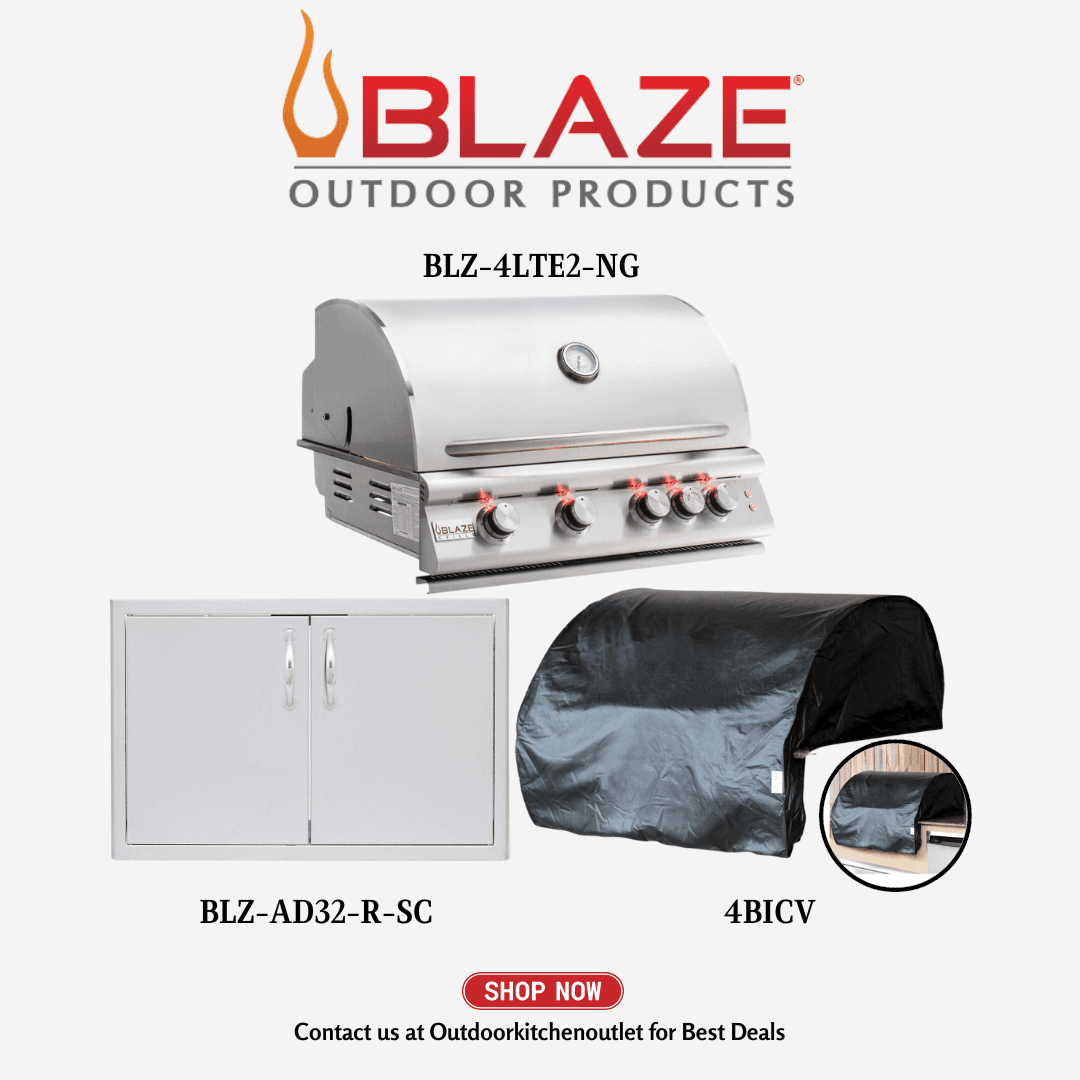 Blaze Outdoor Basic Package LTE 32-inch 4 Burner Grill with Stainless Steel Access Door and Cover NG
