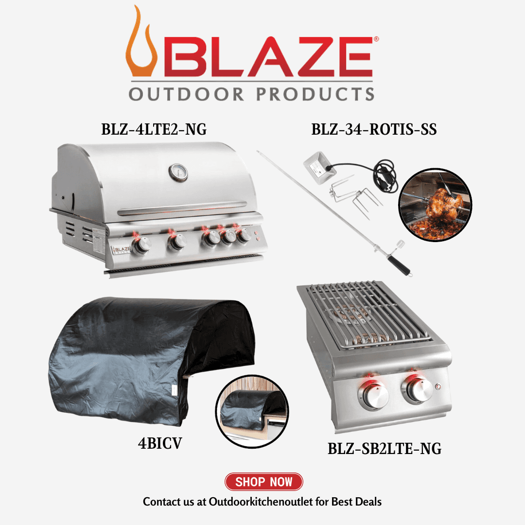 Blaze Outdoor Standard Package LTE 32-inch 4 Burner Grill with Rotisserie, Cover and Side Burner NG
