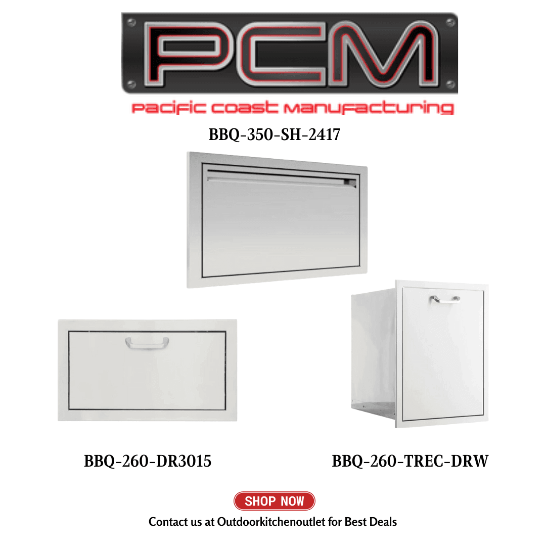 PCM BBQ-350-SH-2417 Single Access Door with Single Drawer and Trash Bin - PCKG1-BBQ-350-SH-2417