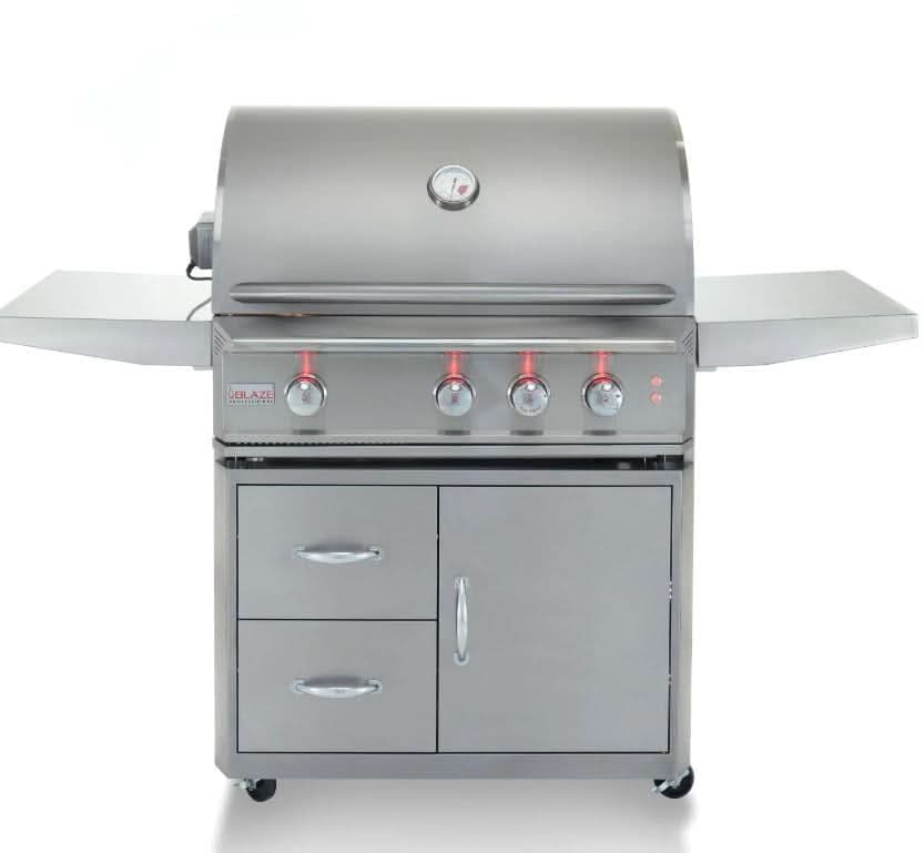 Blaze Professional LUX - 34-Inch 3-Burner Freestanding Grill - Natural Gas with Rear Infrared Burner - BLZ-3PRO-NG + BLZ-3PRO-CART-LTSC