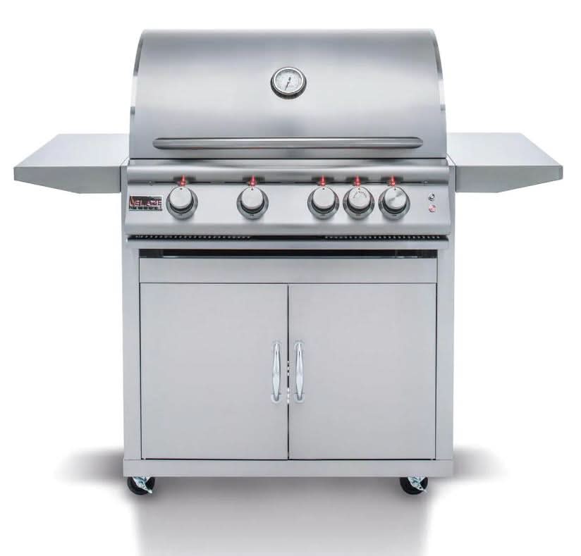Blaze Premium LTE - 32-Inch 4-Burner Freestanding Grill - Natural Gas with Rear Infrared Burner & Grill Lights - BLZ-4LTE2-NG + BLZ-4-CART-SC