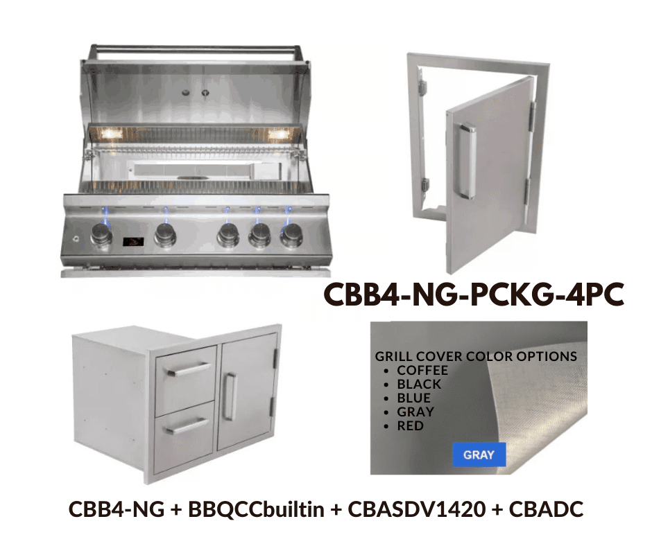 Whistler Standard Package 4 burner Built-in gas Grill with Stainless Steel Access door, Door Drawer Combo and Custom Grill cover with 5 year warranty NG