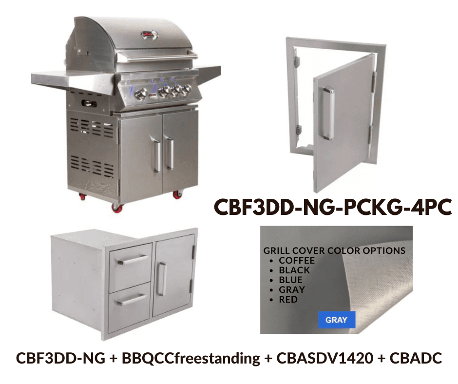 Whistler Standard Package 4 burner Freestanding Double Door Cart Gas Grill with Stainless Steel Access door, Door Drawer Combo and Custom Grill cover with 5 year warranty NG