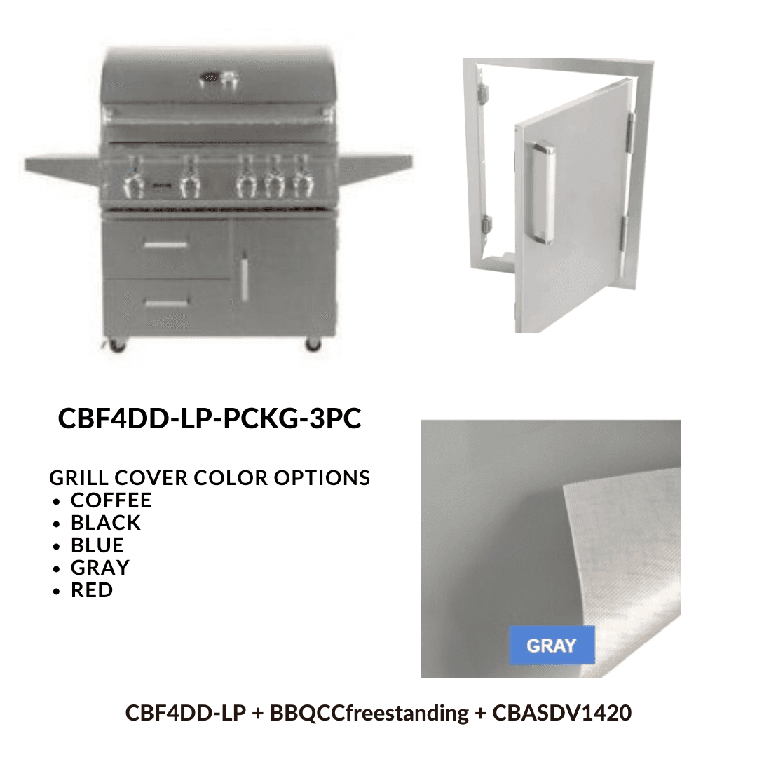 Whistler Basic Package 4 burner Freestanding Double Door Cart Gas Grill with Stainless Steel Access door and Custom Grill cover with 5 year warranty LP